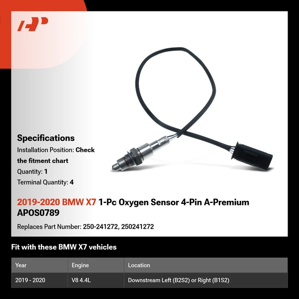 2019-2020 BMW X7 1-Pc Oxygen Sensor 4-Pin A-Premium APOS0789
