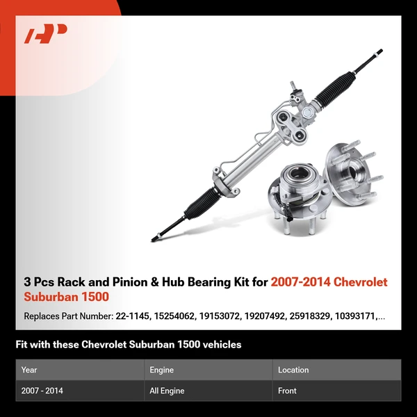 3 Pcs Rack and Pinion & Hub Bearing Kit for 2007-2014 Chevrolet Suburban 1500