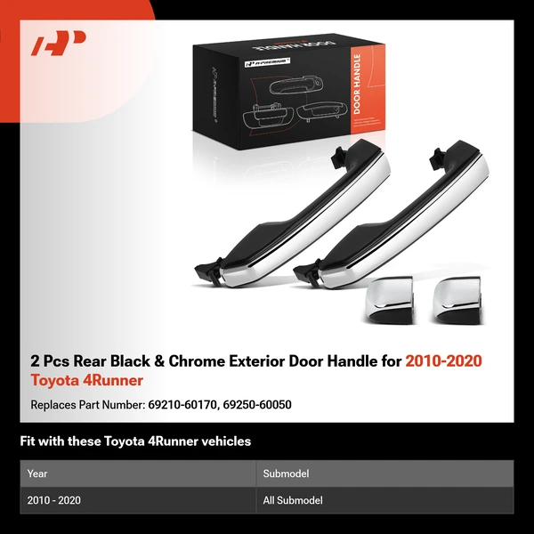 2 Pcs Rear Black & Chrome Exterior Door Handle for 2010-2020 Toyota 4Runner