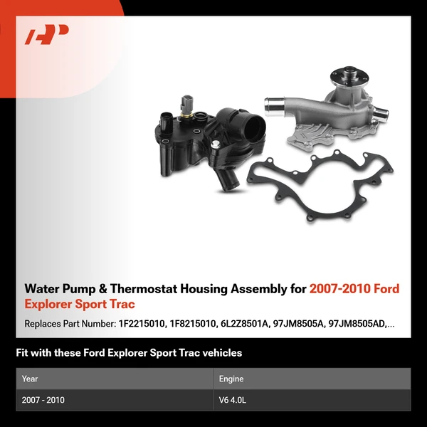 Water Pump & Thermostat Housing Assembly for 2007-2010 Ford Explorer Sport Trac
