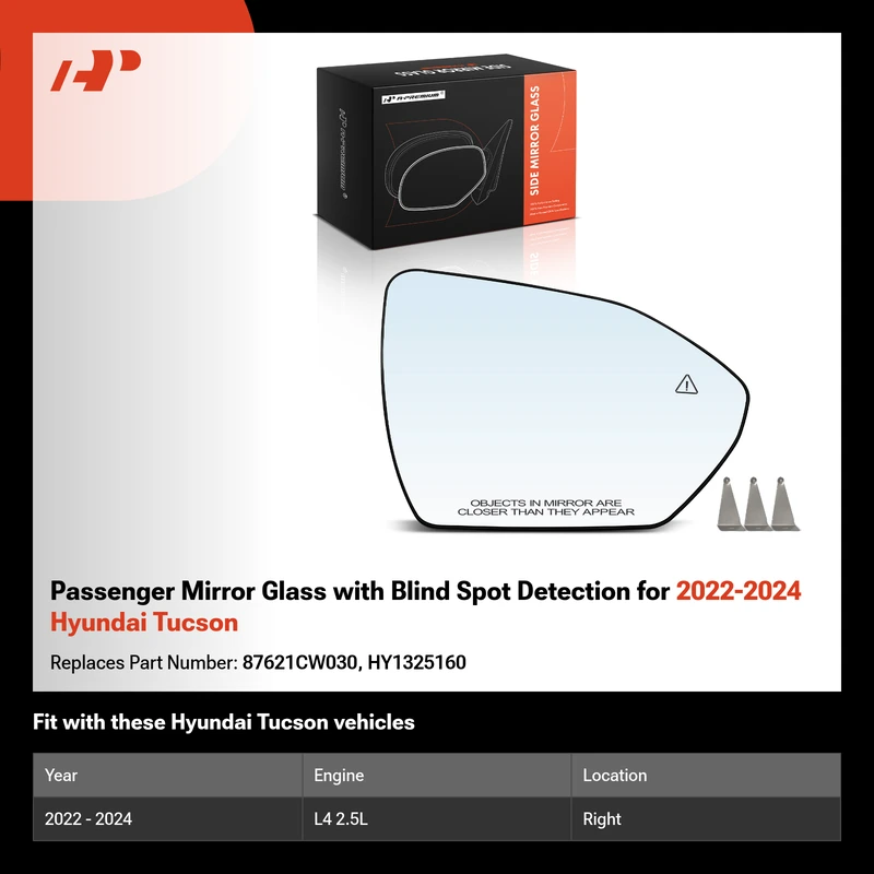Passenger Mirror Glass with Blind Spot Detection for 2022-2024 Hyundai Tucson