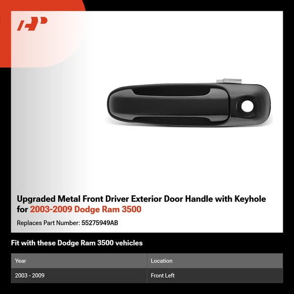 Upgraded Metal Front Driver Exterior Door Handle with Keyhole for 2003-2009 Dodge Ram 3500