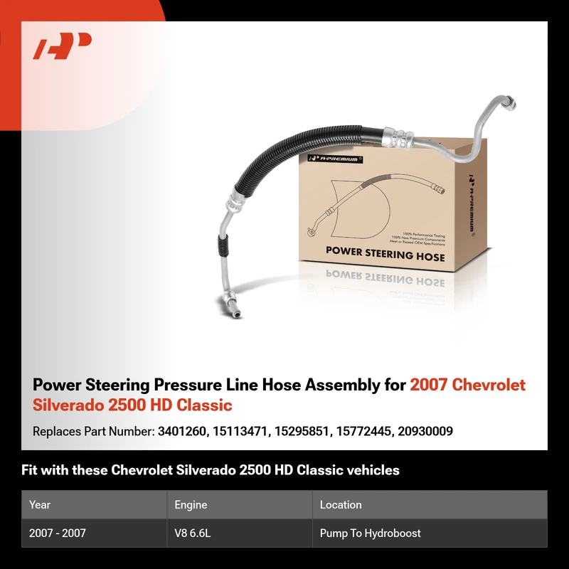 Power Steering Pressure Line Hose Assembly for 2007 Chevrolet Silverado 2500 HD Classic