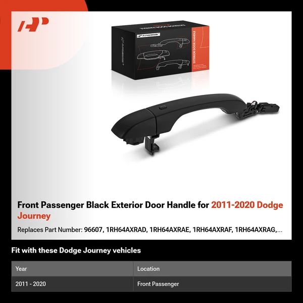 Front Passenger Black Exterior Door Handle for 2011-2020 Dodge Journey