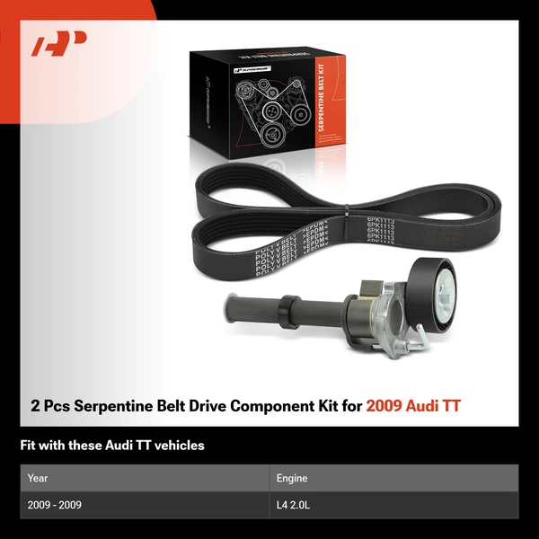 2 Pcs Serpentine Belt Drive Component Kit for 2009 Audi TT