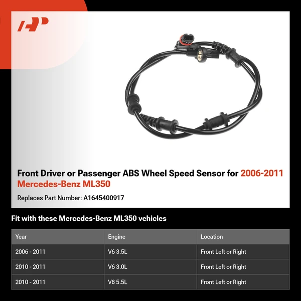 Front Driver or Passenger ABS Wheel Speed Sensor for 2006-2011 Mercedes-Benz ML350