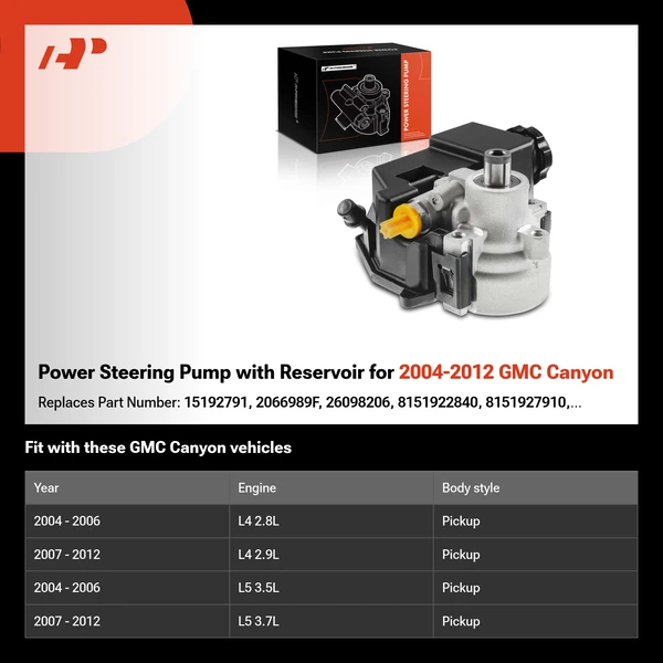 Power Steering Pump with Reservoir for 2004-2012 GMC Canyon