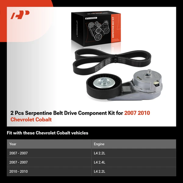 2 Pcs Serpentine Belt Drive Component Kit for 2007 2010 Chevrolet Cobalt