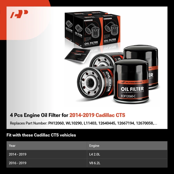 4 Pcs Engine Oil Filter for 2014-2019 Cadillac CTS