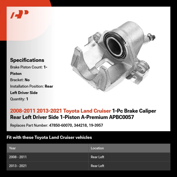 2008-2011 2013-2021 Toyota Land Cruiser 1-Pc Brake Caliper Rear Left Driver Side 1-Piston A-Premium APBC0057