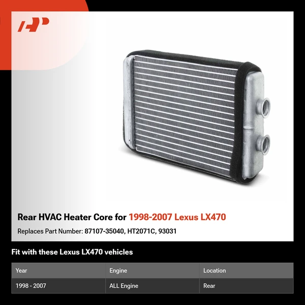 Rear HVAC Heater Core for 1998-2007 Lexus LX470