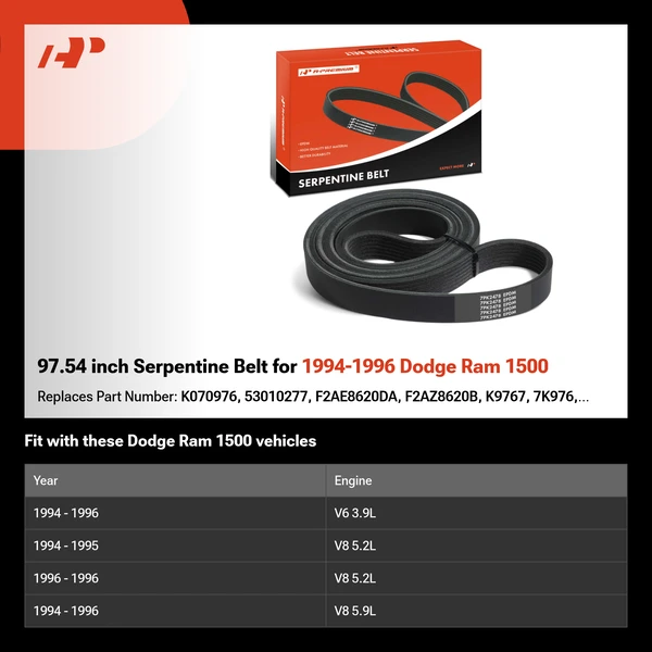 97.54 inch Serpentine Belt for 1994-1996 Dodge Ram 1500