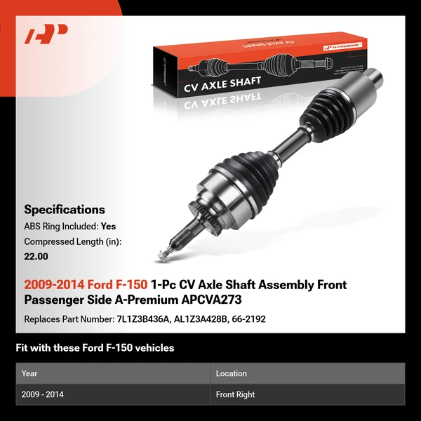 2009-2014 Ford F-150 1-Pc CV Axle Shaft Assembly Front Passenger Side A-Premium APCVA273