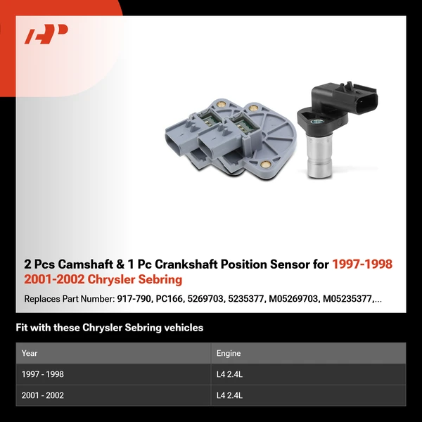 2 Pcs Camshaft & 1 Pc Crankshaft Position Sensor for 1997-1998 2001-2002 Chrysler Sebring