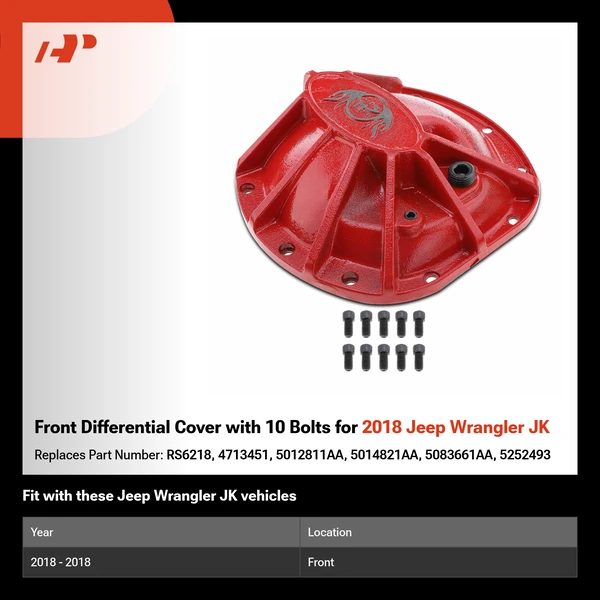 Front Differential Cover with 10 Bolts for 2018 Jeep Wrangler JK