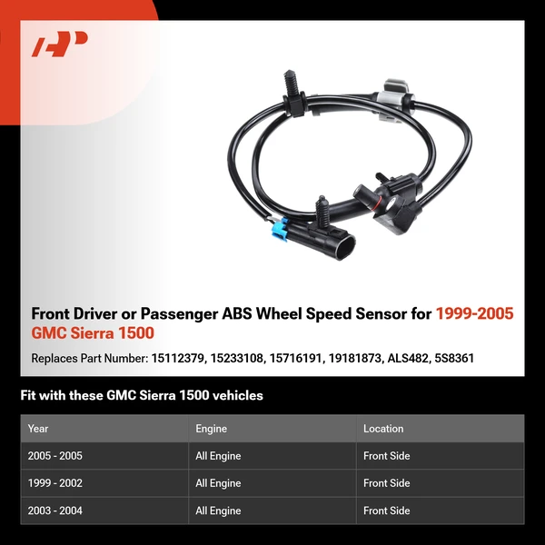 Front Driver or Passenger ABS Wheel Speed Sensor for 1999-2005 GMC Sierra 1500