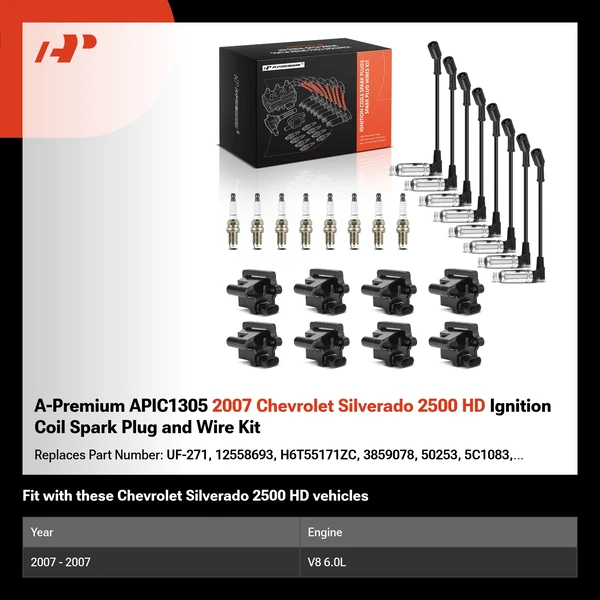 A-Premium APIC1305 2007 Chevrolet Silverado 2500 HD Ignition Coil Spark Plug and Wire Kit