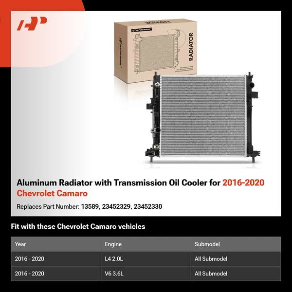 Aluminum Radiator with Transmission Oil Cooler for 2016-2020 Chevrolet Camaro