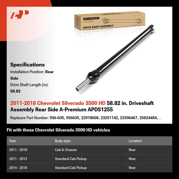 2011-2018 Chevrolet Silverado 3500 HD 58.82 in. Driveshaft Assembly Rear Side A-Premium APDS1255