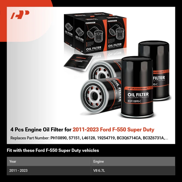 4 Pcs Engine Oil Filter for 2011-2023 Ford F-550 Super Duty