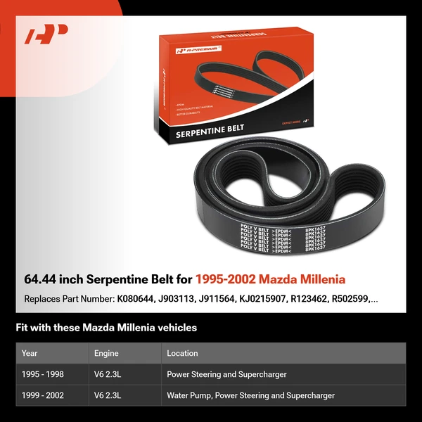 64.44 inch Serpentine Belt for 1995-2002 Mazda Millenia
