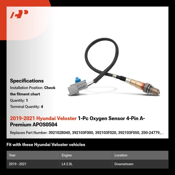 2019-2021 Hyundai Veloster 1-Pc Oxygen Sensor 4-Pin A-Premium APOS0504