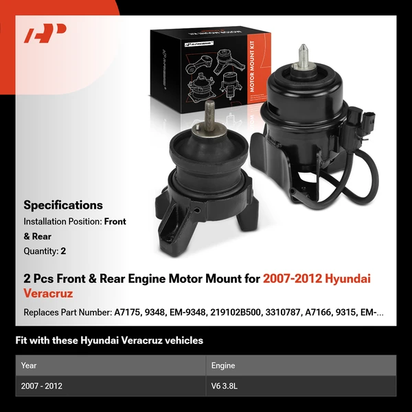 2 Pcs Front & Rear Engine Motor Mount for 2007-2012 Hyundai Veracruz