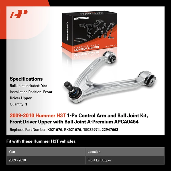 2009-2010 Hummer H3T 1-Pc Control Arm and Ball Joint Kit, Front Driver Upper with Ball Joint A-Premium APCA0464