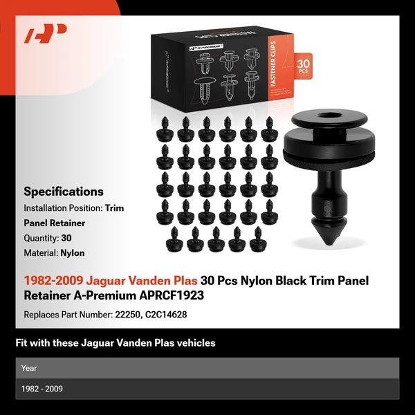 1982-2009 Jaguar Vanden Plas 30 Pcs Nylon Black Trim Panel Retainer A-Premium APRCF1923