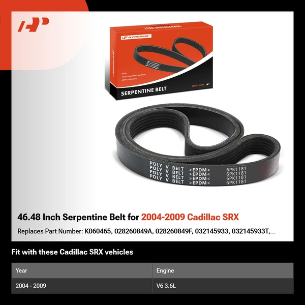 46.48 Inch Serpentine Belt for 2004-2009 Cadillac SRX