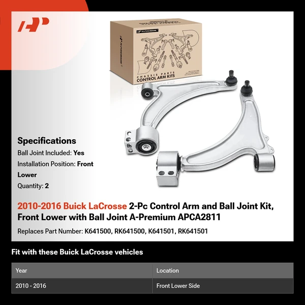 2010-2016 Buick LaCrosse 2-Pc Control Arm and Ball Joint Kit, Front Lower with Ball Joint A-Premium APCA2811