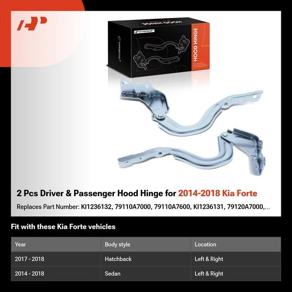 2 Pcs Driver & Passenger Hood Hinge for 2014-2018 Kia Forte