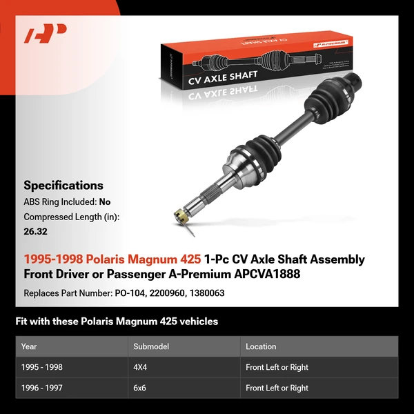 1995-1998 Polaris Magnum 425 1-Pc CV Axle Shaft Assembly Front Driver or Passenger A-Premium APCVA1888