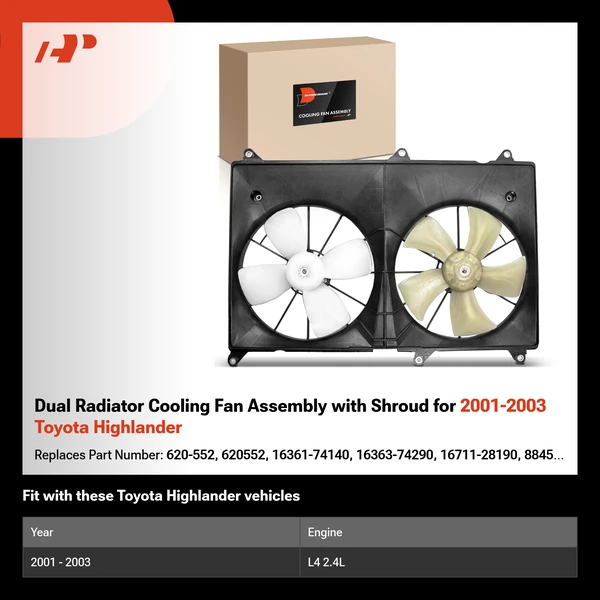 Dual Radiator Cooling Fan Assembly with Shroud for 2001-2003 Toyota Highlander