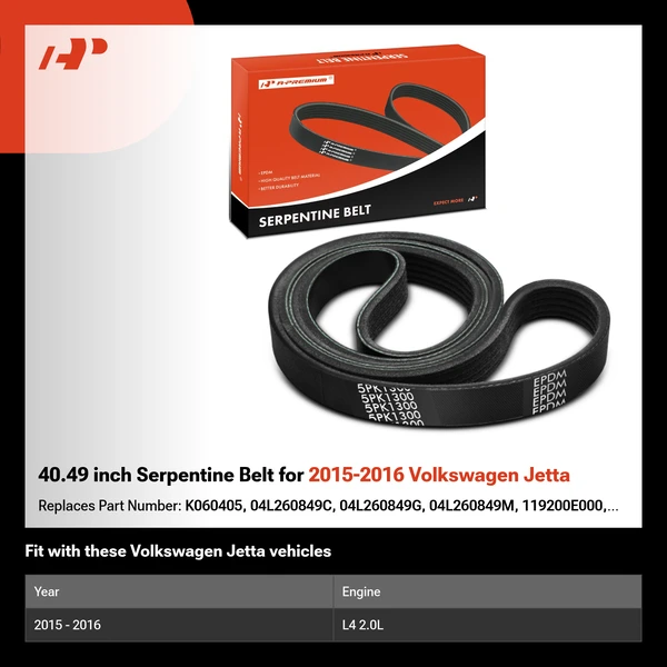 40.49 inch Serpentine Belt for 2015-2016 Volkswagen Jetta