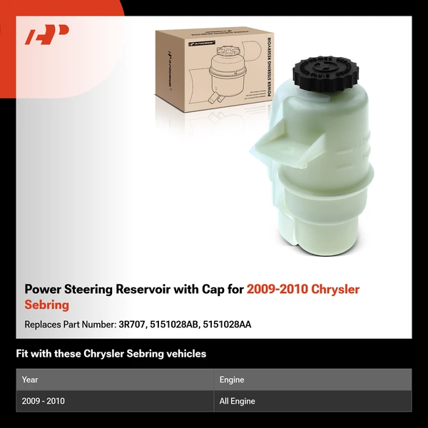 Power Steering Reservoir with Cap for 2009-2010 Chrysler Sebring