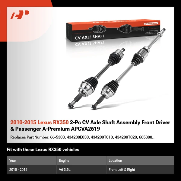 2010-2015 Lexus RX350 2-Pc CV Axle Shaft Assembly Front Driver & Passenger A-Premium APCVA2619