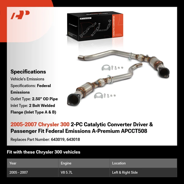 2005-2007 Chrysler 300 2-PC Catalytic Converter Driver & Passenger Fit Federal Emissions A-Premium APCCT508