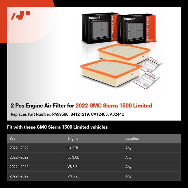 2 Pcs Engine Air Filter for 2022 GMC Sierra 1500 Limited