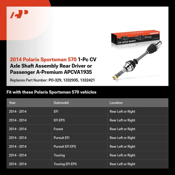 2014 Polaris Sportsman 570 1-Pc CV Axle Shaft Assembly Rear Driver or Passenger A-Premium APCVA1935