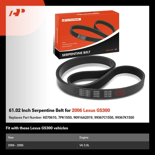 61.02 Inch Serpentine Belt for 2006 Lexus GS300