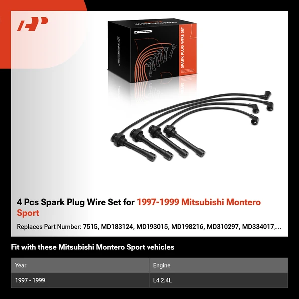 4 Pcs Spark Plug Wire Set for 1997-1999 Mitsubishi Montero Sport