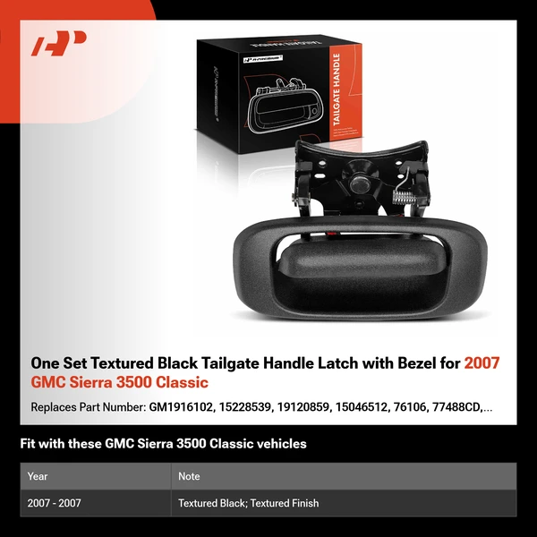 One Set Textured Black Tailgate Handle Latch with Bezel for 2007 GMC Sierra 3500 Classic