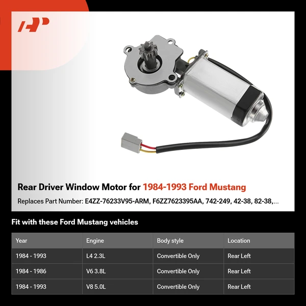Rear Driver Window Motor for 1984-1993 Ford Mustang