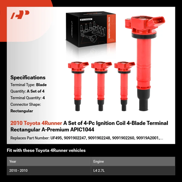 2010 Toyota 4Runner A Set of 4-Pc Ignition Coil 4-Blade Terminal Rectangular A-Premium APIC1044