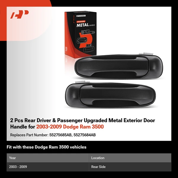 2 Pcs Rear Driver & Passenger Upgraded Metal Exterior Door Handle for 2003-2009 Dodge Ram 3500