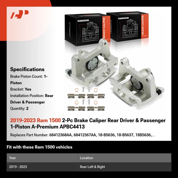 2019-2023 Ram 1500 2-Pc Brake Caliper Rear Driver & Passenger 1-Piston A-Premium APBC4413