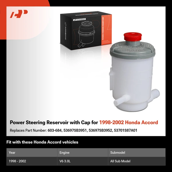 Power Steering Reservoir with Cap for 1998-2002 Honda Accord