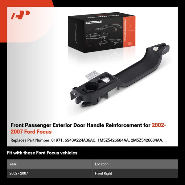 Front Passenger Exterior Door Handle Reinforcement for 2002-2007 Ford Focus