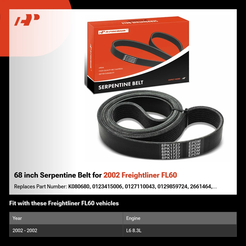 68 inch Serpentine Belt for 2002 Freightliner FL60